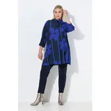 Ulla Popken Tunika Blüten A-Linie Stehkragen 3/4-Arm schwarz 50/52