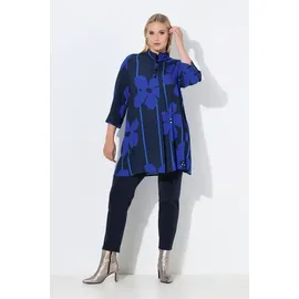 Ulla Popken Tunika Blüten A-Linie Stehkragen 3/4-Arm schwarz 50/52