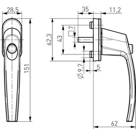 SOTech 5 Stück Fenstergriff 45° Raster mit Druckknopf ALU WEISS - weiß