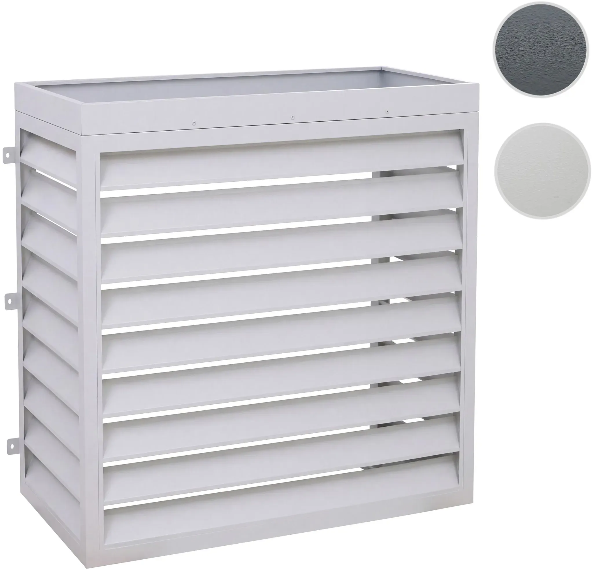 Verkleidung für Klimaanlage/Wärmetauscher HWC-O43 mit Pflanzkasten, Abdeckung, Metall 118x124x65cm ~ grau-weiß