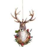 BUTLERS Weihnachtsbaumkugel Hirsch Trophäe Christbaumschmuck Glas Braun -Hang ON- Weihnachten Baumkugeln Geweih Figur Anhänger | Tannenbaum Deko & Weihnachtsdeko