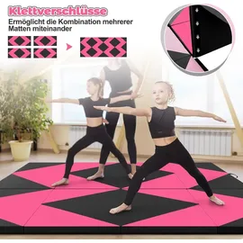 Costway Weichbodenmatte klappbar, Gymnastikmatte Yogamatte Turnmatte Klappmatte Fitnessmatte, 240 x 120 x 5 cm - Schwarz/Rosa