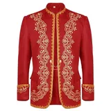 AMCOIN Herren Prinz Kostüm Blazer Steampunk Frack Mantel Männer Schwarzgold Bestickter Smoking Festlich Mittelalter Viktorianischen Retro Jacke (Gold-Kleid - Rot,2XL)