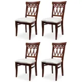 Casa Padrino Biedermeier Esszimmer Stuhl 4er Set Creme / Dunkelbraun 50 x 56 x H. 96 cm - Massivholz Küchen Stühle - Massivholz Esszimmer Möbel - Biedermeier Esszimmer Möbel