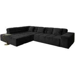 KAWOLA Sofa NEVADA Ecksofa Velvet schwarz Recamiere links