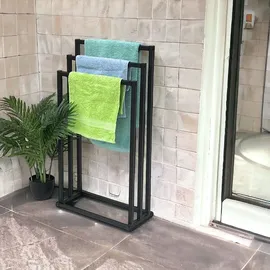 DanDiBo Ambiente DanDiBo Handtuchhalter Stehend Schwarz Metall KW449 3-armig Badetuchhalter mit 3 Handtuchstangen Badezimmer Badezimmermöbel Modern