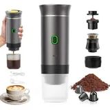 Tragbare Kaffeemaschine, 3-in-1-espressomaschine, Elektrische Heizung, 12-v-espressomaschine, Wiederaufladbar, Für Büro, Reisen Und Zuhause, Kompatibel Mit Espressokapseln Und Gemahlenem Kaffee, Grau