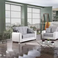 Dmora - Schlafsofa Pablito, Eck-Container-Schlafsofa aus Kunstleder und Stoff, Wohnzimmersofa mit klick-Klack-Öffnung und umkehrbarer Halbinsel, cm 163x84h91, Weiß und Grau