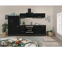 Respekta Premium Küchenzeile RP300ESCBO  (Breite: 300 cm, Schwarz, Mit Elektrogeräten)