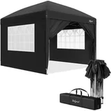 Zelsius Faltbarer Pavillon 3x3 m mit Seitenwänden, Schwarz, Faltpavillon UV30, Gartenzelt faltbar - Schwarz