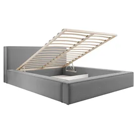 FEDVE Polsterbett, Dunkelgrau, Textil, 140x200 cm, Schlafzimmer, Betten, Polsterbetten