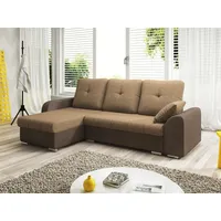 Fun Möbel Ecksofa Sofa DEKOS mit Schlaffunktion Braun / Beige Ottomane Links - Schwarz