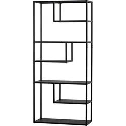 Bücherregal WOOOD "Teun", schwarz, B:85cm H:188cm T:35cm, Metall, Regale, aus Metall, viel Platz, H 188 cm x B 85 cm