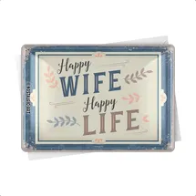 Nostalgic-Art Retro Blechpostkarte, 10 x 14 cm, Happy Wife Happy Life – Geschenk-Idee mit Spruch, Postkarte aus Metall, Mini-Blechschild als Grußkarte