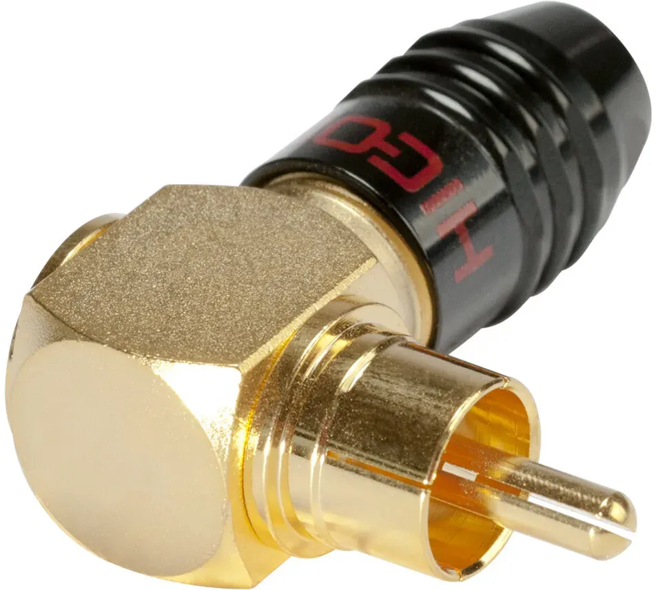 HICON Cinch (RCA), 2-pol , Metall-, Schraubkontakt-Kabelstecker, vergoldete(r) Kontakt(e), abgewinkelt, schwarz