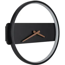 Wanduhr Wandleuchte LED-Hintergrundbeleuchtung Metall Schwarz-matt D 32 cm