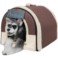 ANPPEX Hundehaus für drinnen,Hundehöhle kleine Hunde,2-in-1 waschbares Hundebett mit Überzug,Größe L für kleine Hunde,Braun
