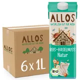 Allos Reisdrink Reis-Haselnuss, Bio ohne Zuckerzusatz, 1 Liter, 6 Stück)
