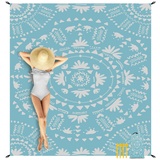 280 x 300cm Große Stranddecke, Sandfrei Wasserdicht Strandmatte für 4-8 Personen, Leicht und Tragbar Picknickdecke, Outdoor Camping Decke mit 4 Heringen für Strand, Wandern, Reisen - Blaue Blüte