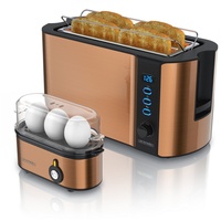Arendo Frühstücks-Set (2-tlg), 4-Scheiben Langschlitz Toaster, 3er Eierkocher, Kupfer beige