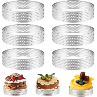 Fantasyon 6 Stück Tortenringe, 8 cm, aus Edelstahl, Tortenring, perforiert, für Gebäck, hitzebeständig und perforiert, für Obst, Quiches, Kuchen, Mousse, Torten