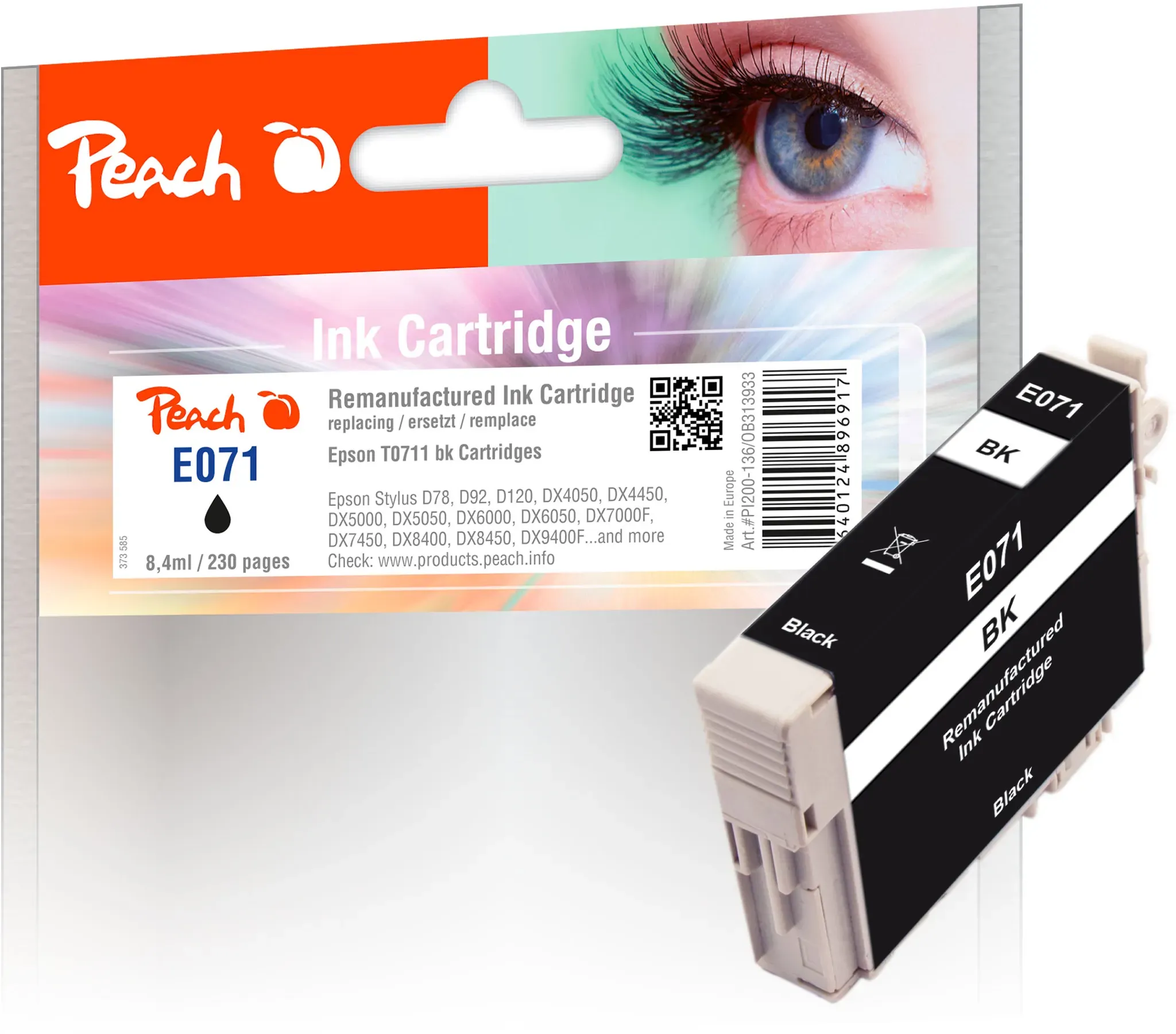 Peach Tintenpatrone schwarz kompatibel zu Epson T0711 bk, C13T07114011