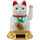 Freak Scene Glückskatze - Maneki-Neko - Winkekatze Solar - runder Sockel - 18 cm - weiß