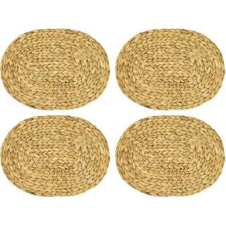 HMF Tischset oval geflochten aus Wasserhyazinthe, Platzset abwaschbar | 4er Set | 40 x 30 cm