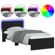 vidaXL Bettgestell mit Kopfteil und LED-Leuchten Schwarz 90x200 cm