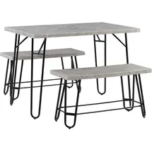 Beliani Essgruppe, grau Marmor Optik Tisch mit 2 Bänken Industrie Look KEMPTON