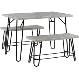 Beliani Essgruppe, grau Marmor Optik Tisch mit 2 Bänken Industrie Look KEMPTON