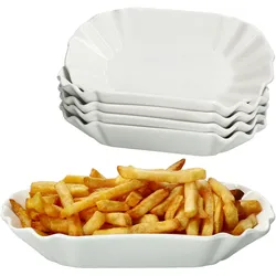 6x Frietjes XL Pommesschale oval weiß Currywurst-Schale Servier-Teller Porzellan