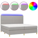 vidaXL Boxspringbett mit Matratze & LED Hellgrau 200x200 cm Stoff
