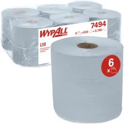 WypAll Papierwischtücher für Lebensmittel & Hygiene, 6 Rollen x 630 Wischtücher, 1-lagig, blau