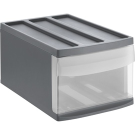 Rotho Systemix Schubladenbox 1 Schub, Kunststoff (PP) BPA-frei, anthrazit/transparent, M (39,5 x 25,5 x 20,3 cm)