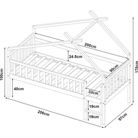 [en.casa] Hausbett Sotkamo 90x200cm mit Rausfallschutz Kiefernholz Natur