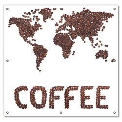 Sonnenschutz Weltkarte mit Schriftzug aus Kaffeebohnen, Wallario, blickdicht, mit Saugnäpfen, wiederablösbar und wiederverwendbar rot 96 cm x 93 cm