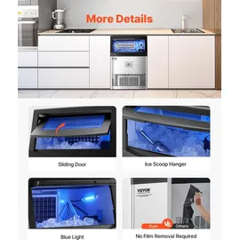 Vevor kommerzielle Eismaschine (40,82 kg/Tag) Eisbereiter mit 14,97 kg Speicherkapazität, 50 Eiswürfel in 15 Minuten, LED-Digitalanzeige, freistehend, selbstreinigend, für Bar Büro Restaurant