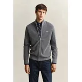 GANT Strickjacke Micro Textured Cotton Zip Regular fit mit Stehkragen grau XL (56)
