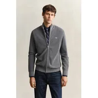 GANT Strickjacke Micro Textured Cotton Zip Regular fit mit Stehkragen grau XL (56)