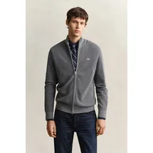 GANT Strickjacke Micro Textured Cotton Zip Regular fit mit Stehkragen grau XL (56)