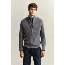 GANT Strickjacke Micro Textured Cotton Zip Regular fit mit Stehkragen grau XL (56)