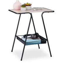 Relaxdays Beistelltisch mit Magazinablage, Metall, MDF, Tischplatte in Holzoptik, Beitisch HBT 55x45x35cm, schwarz/Natur