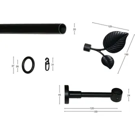 GARESA Gardinenstange GARESA "BLATT", schwarz, L:110cm Ø:20mm, Kunststoff, Metall, Gardinenstangen, Vorhanggarnitur, Kunststoff, verlängerbar, mit Ringe