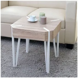 Couchtisch Genk H574, Beistelltisch, 52x50x50cm ~ Eiche, helle Metall-Füße