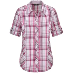 Hemdbluse GOLDNER "Kurzgröße Blusenshirt mit Karomuster", Damen, Gr. 20, rosa (rosé, kariert), Obermaterial: 100% Baumwolle CO., gerade, Blusen Hemdbluse, Riegel am Ärmel