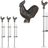 4 x Regenmesser Hahn, Erdspieß, Deko Niederschlagsmesser, 17cm 7inch, Behälter Glas, Gartenstecker, Metall, bronze