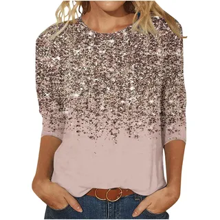 Oberteile Damen Elegant Bluse 3/4 Ärmel Hemd Festlich Party Bluse Große Größen Blusenshirt Gradientenfarbe Lockere Shirt Langarm Tunika Glitzertop Angebote des Tages Heute blitzangebote - S