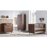 QMM TraumMöbel QMM TraumMoebel Babyzimmer Kinderzimmer komplett Set Maddy Weiß Walnuss Schrank Kommode Bett (Walnuss)