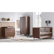 QMM TraumMöbel QMM TraumMoebel Babyzimmer Kinderzimmer komplett Set Maddy Weiß Walnuss Schrank Kommode Bett (Walnuss)